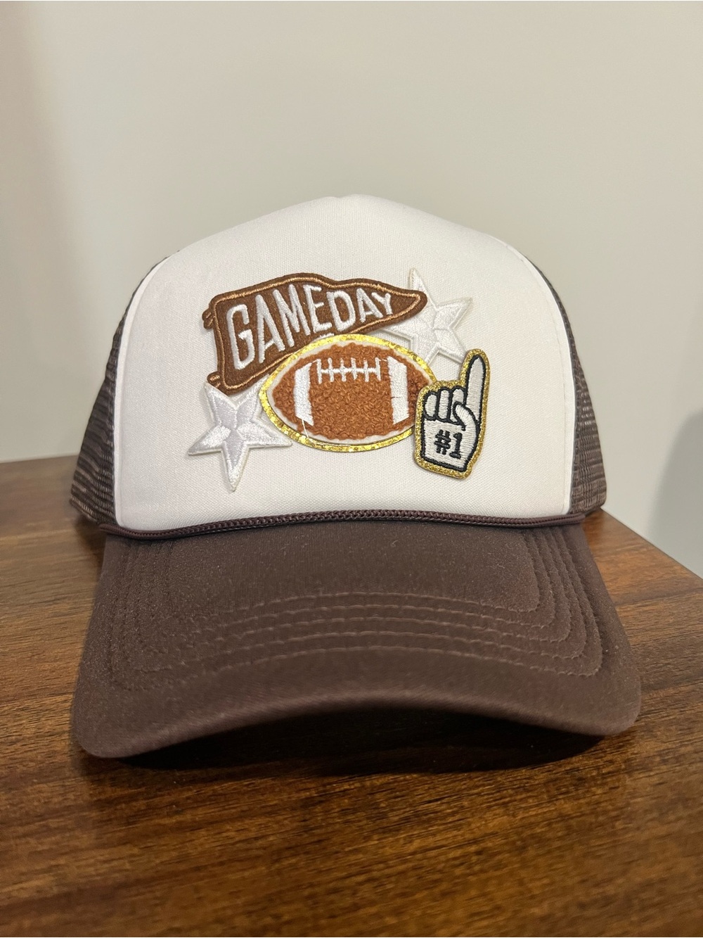 Hand Crafted Brown & White Game Day Trucker Hat